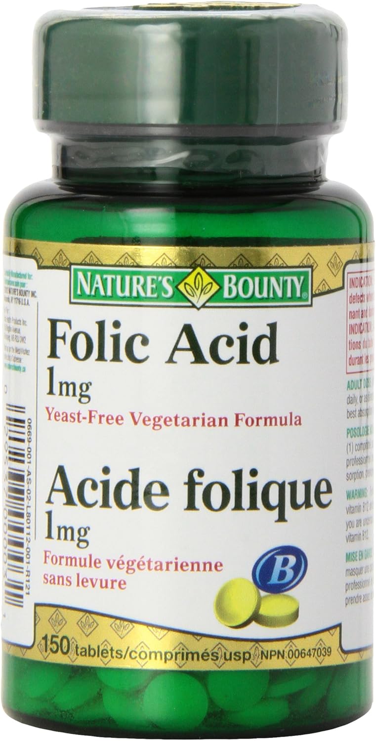 Nature's Bounty Ácido Fólico 1 mg, 150 Comprimidos (El empaque puede variar)