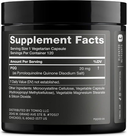 Toniiq PQQ 20mg - 120 Cápsulas - Suplemento de Pirroloquinolina Quinona de Alta Pureza (99%+) – Image 2