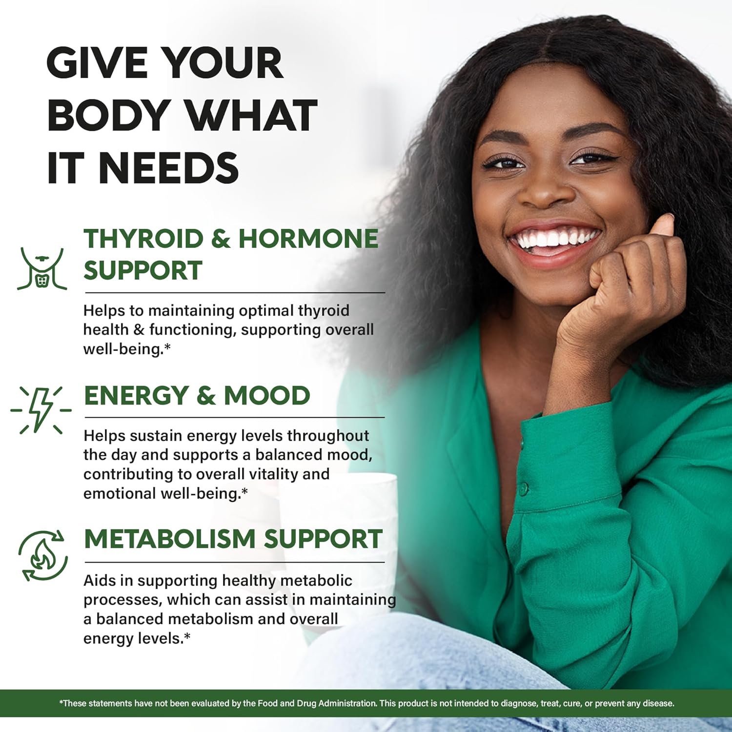 Apoyo Tiroideo para Mujeres - Selenio 200 mcg, Astragalus, Zinc y Yodo - Complejo 21 en 1 con Hierbas Adaptógenas - Vegano, No Transgénico - 60 Cápsulas
