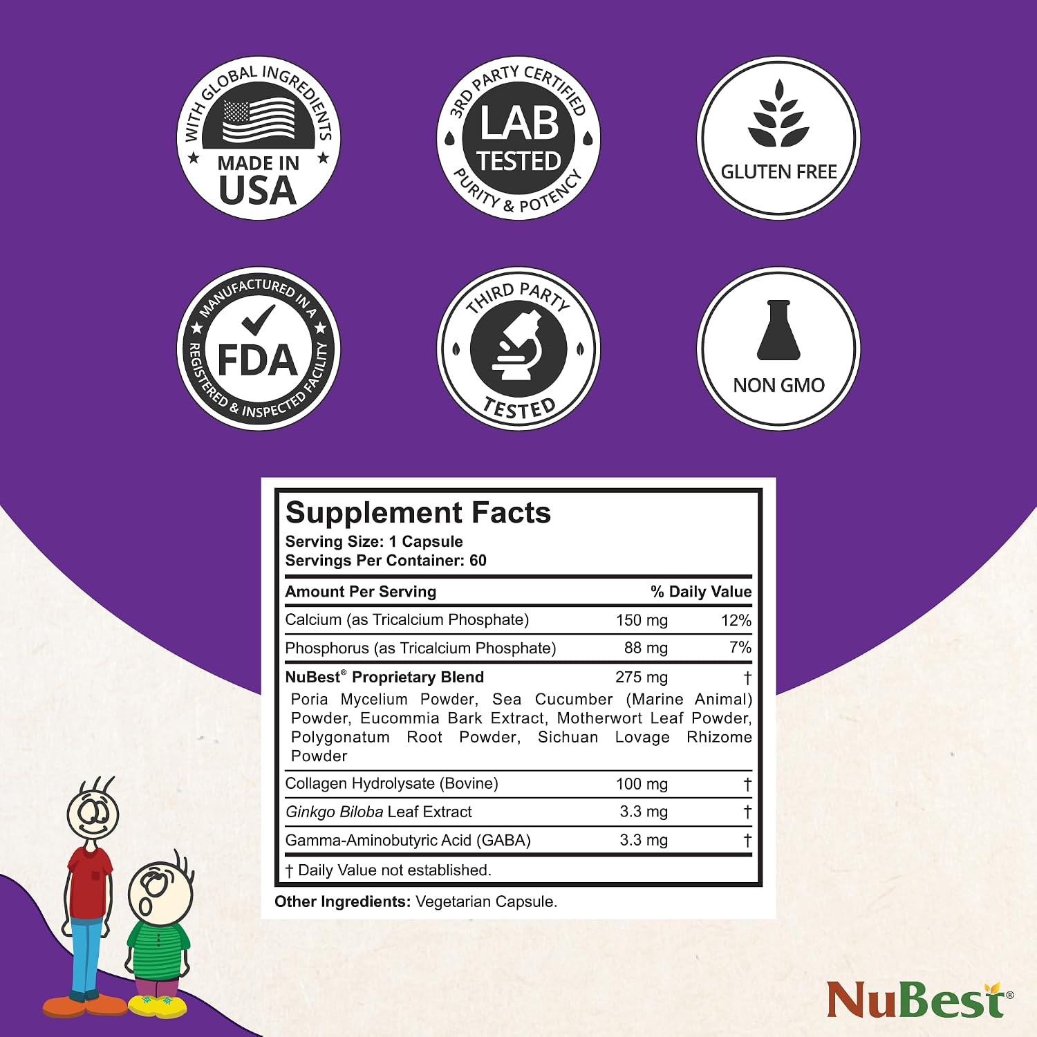 NuBest Tall | Apoya la salud ósea, el sistema inmunológico y el bienestar general con calcio, colágeno y hierbas para niños y adolescentes | 60 cápsulas