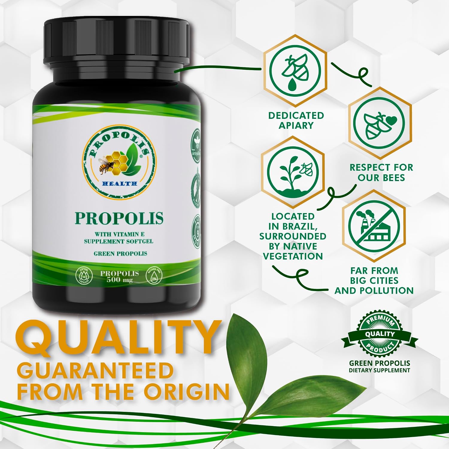 Propolis Health Cápsulas de Propóleo con Vitamina E 1000mg (100 Cápsulas)