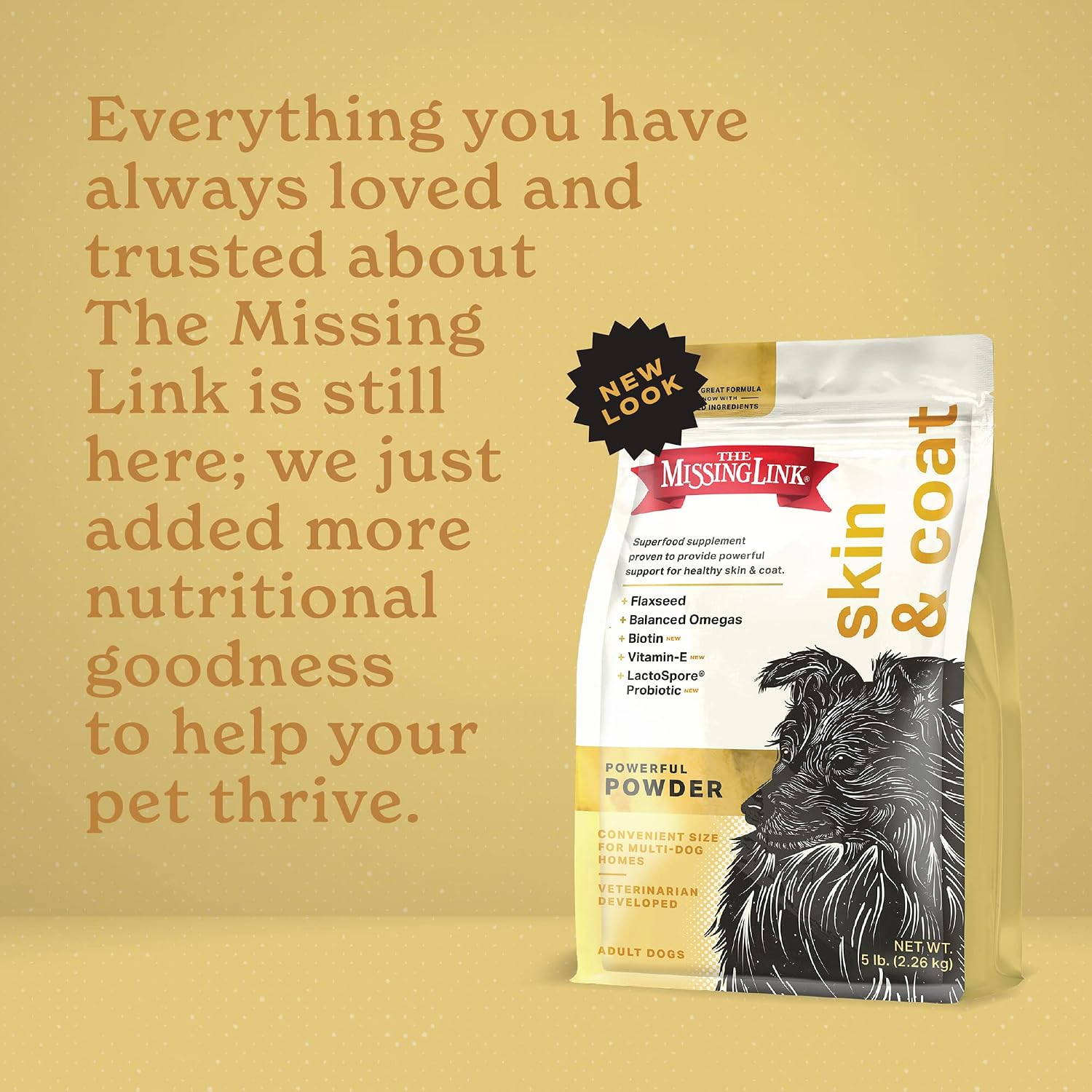 The Missing Link Piel y Pelaje + Probióticos - Suplemento en Polvo para Perros, 5 lb