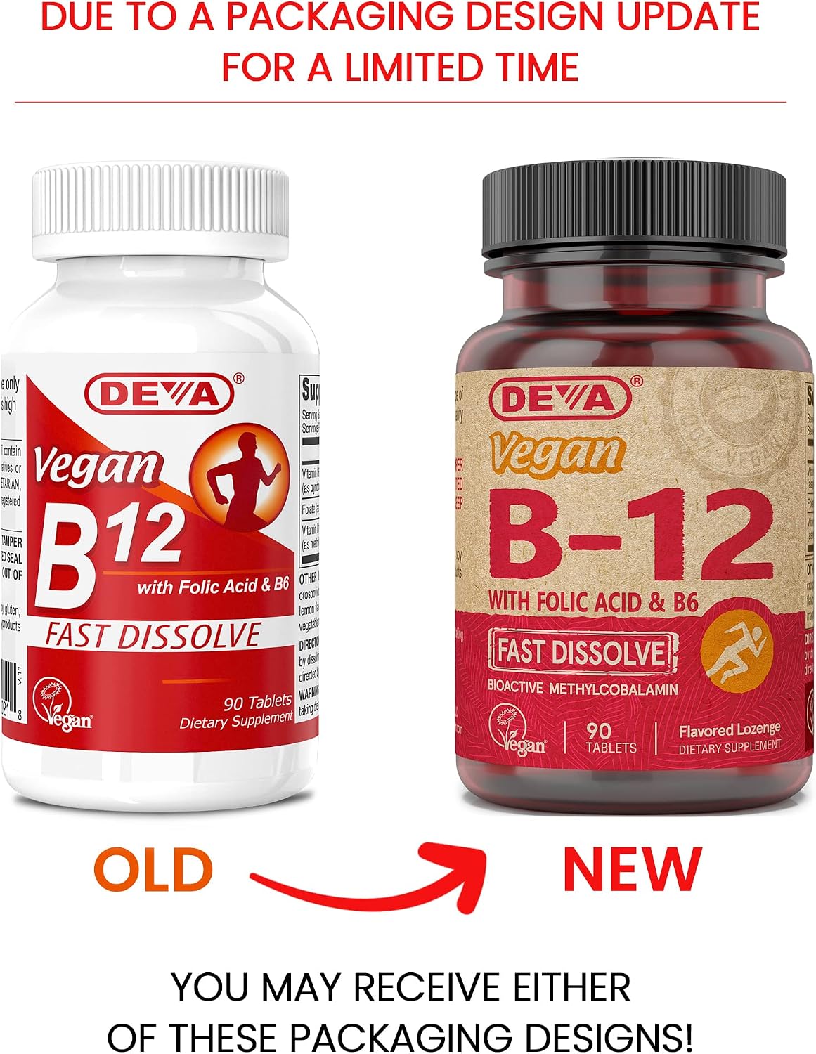 Deva Vitamina B12 Vegana de Disolución Rápida - 1000 mcg Metilcobalamina con Ácido Fólico y B6 - Sabor Limón - 90 Comprimidos
