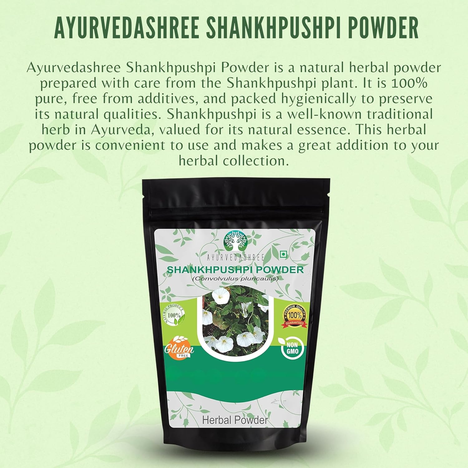 Ayurvedashree Shankhpushpi Powder 50g | Convolvulus Pluricaulis | Vegano | Sin Gluten
