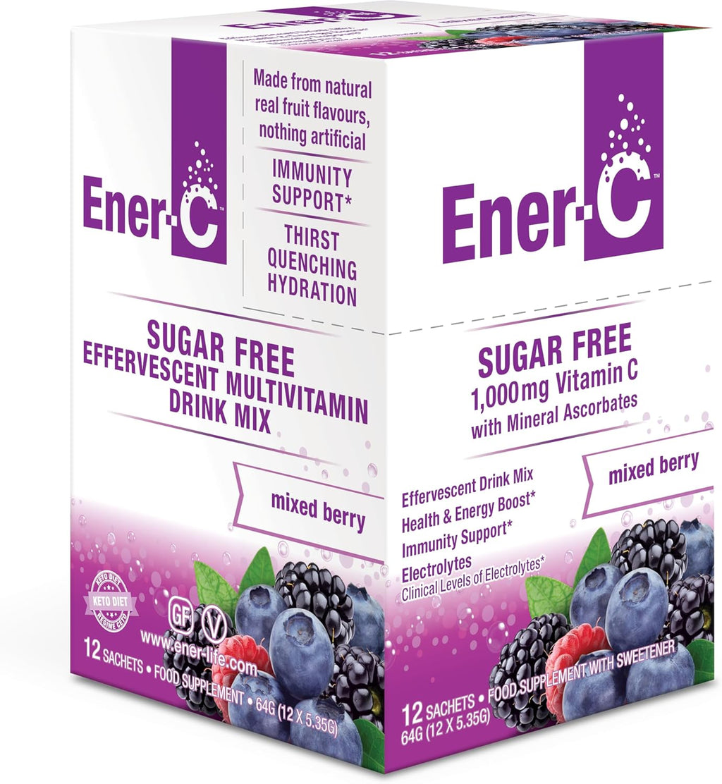 Ener-C Mix de Bebida Multivitamínica Sin Azúcar - Sabor Mixed Berry, 30 Sobres | Polvo de Vitaminas para Agua, Electrolitos, Sin Azúcar, Vitamina C y B12