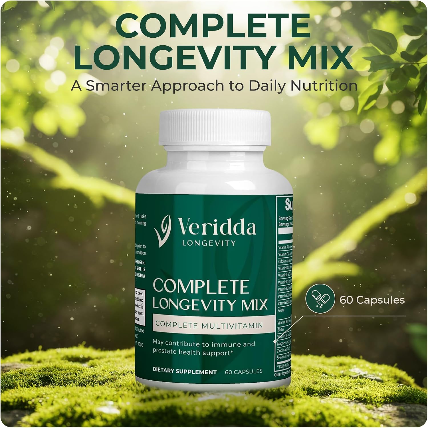 Complete Longevity Mix - Multivitamínico con Complejo B, Antioxidantes Naturales, Equinácea, Espirulina, Luteína, Licopeno - 60 Cápsulas