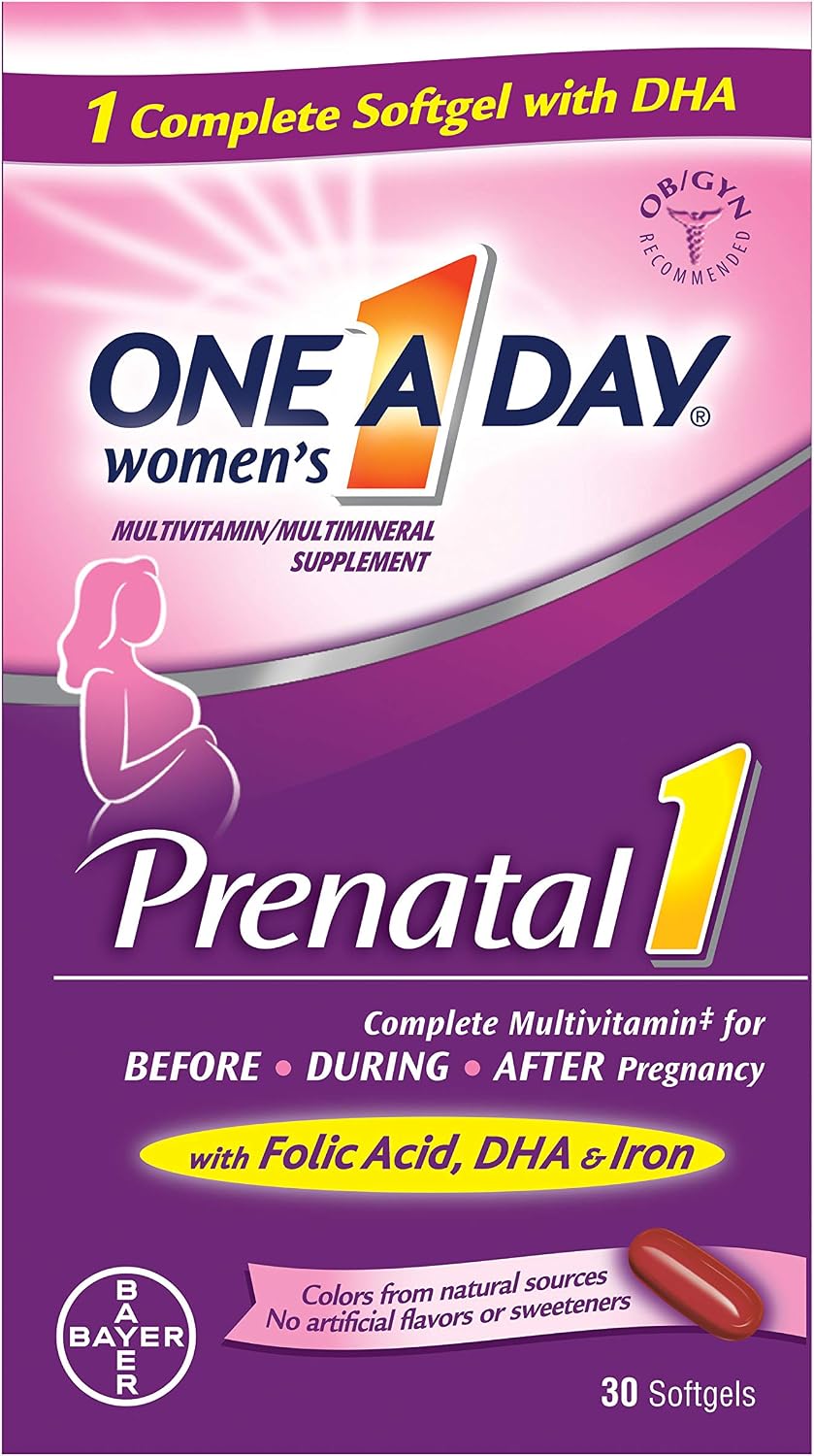 One-A-Day Prenatal 1 with DHA and Folic Acid, 30 Capsules (Pack of 6)
