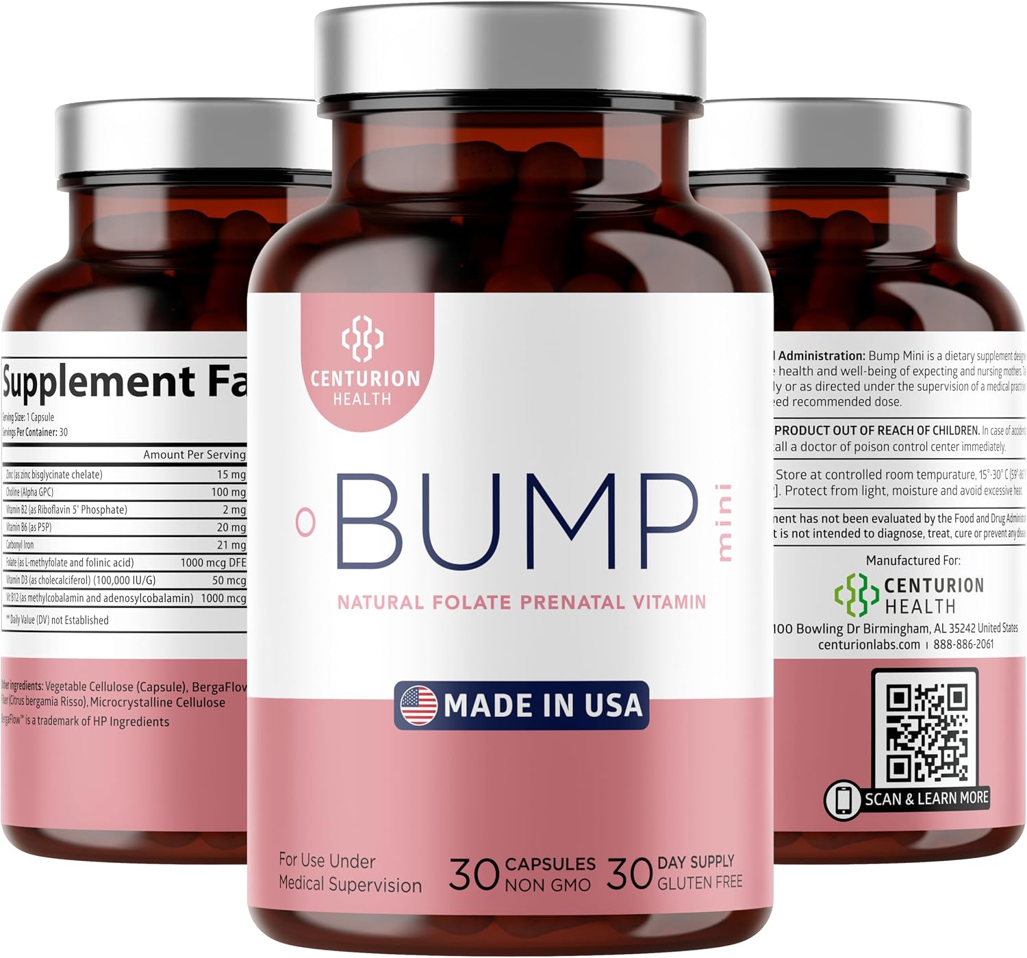 Centurion Health Bump Mini Vitaminas Prenatales Completo - 30 Cápsulas