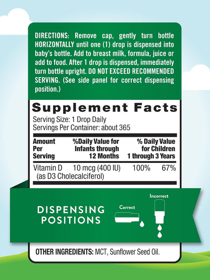 Nature's Truth Gotas de Vitamina D3 para Bebés | 400 UI | 9,2 mL | Vegetariano, Sin Gluten y No GMO – Image 2