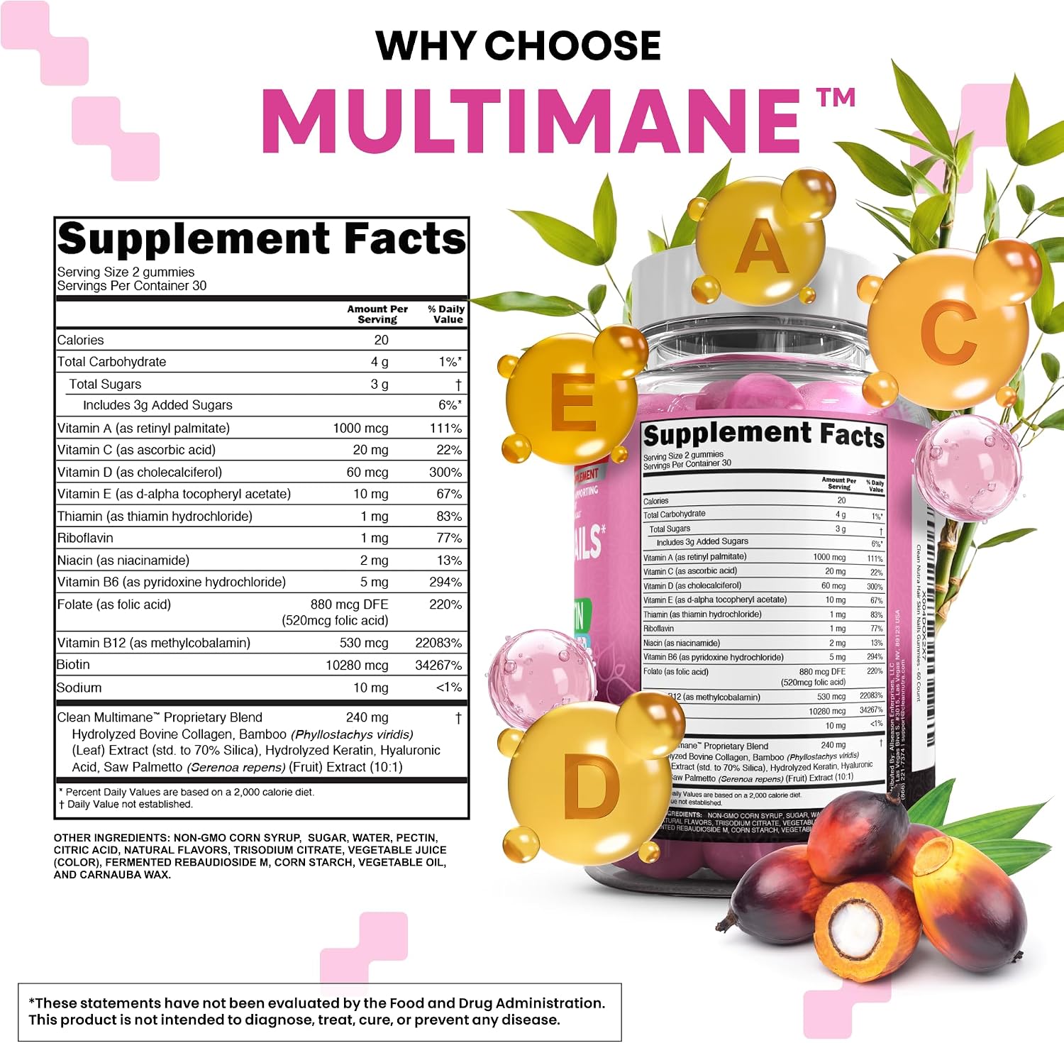 Clean Nutraceuticals Biotina Colágeno Keratina Gominolas para Piel, Cabello y Uñas