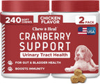 Chew + Heal Labs Suplemento de Arándano para Perros – Apoyo Urinario Natural, 240 Golosinas Blandas (2 Paquetes de 120)