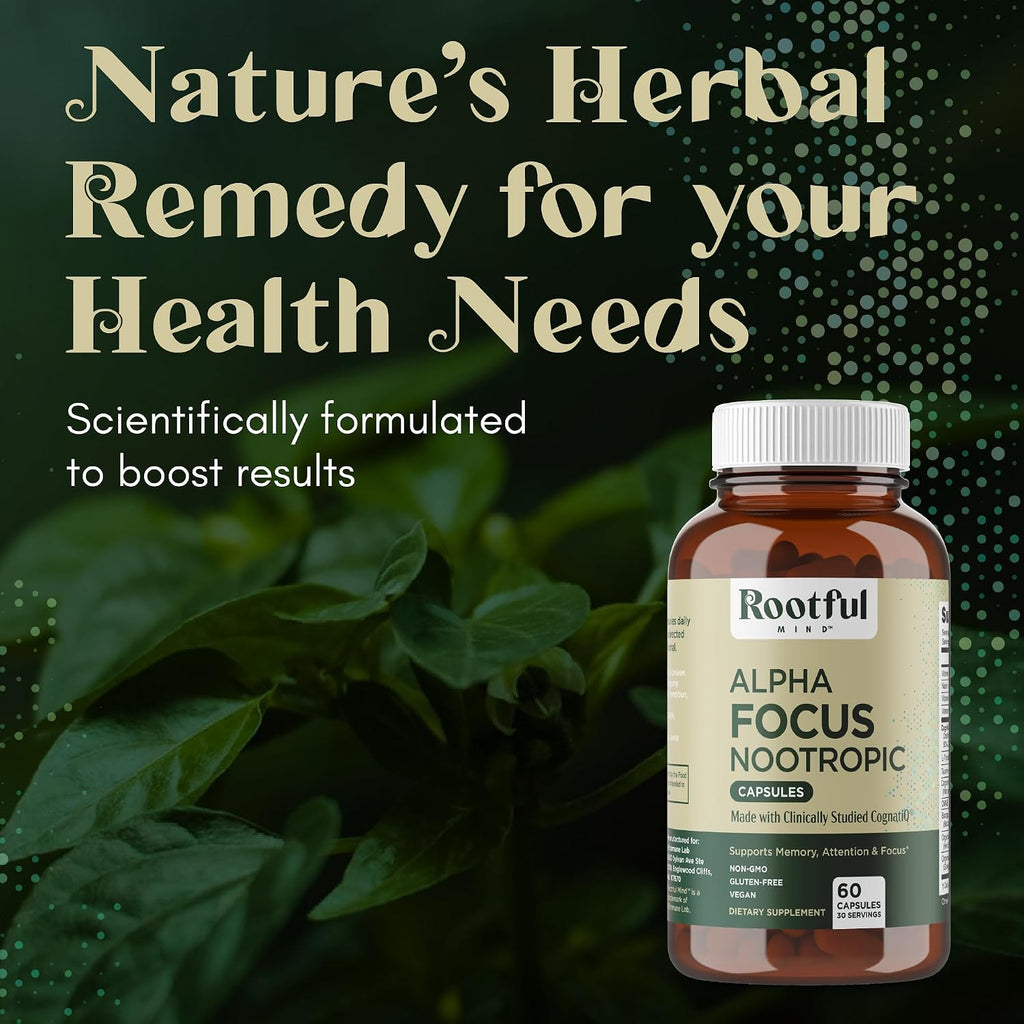 Rootful Mind Alpha Focus Nootrópico - Suplemento para la Memoria y Concentración - 60 Cápsulas