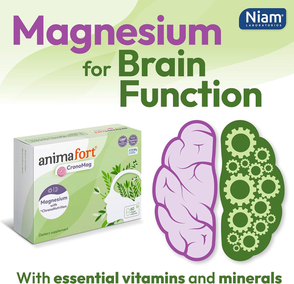 Animafort CronoMag: Complejo de Magnesio con 6 Sales de Alta Absorción, Vitaminas B12 y D, 60 Cápsulas