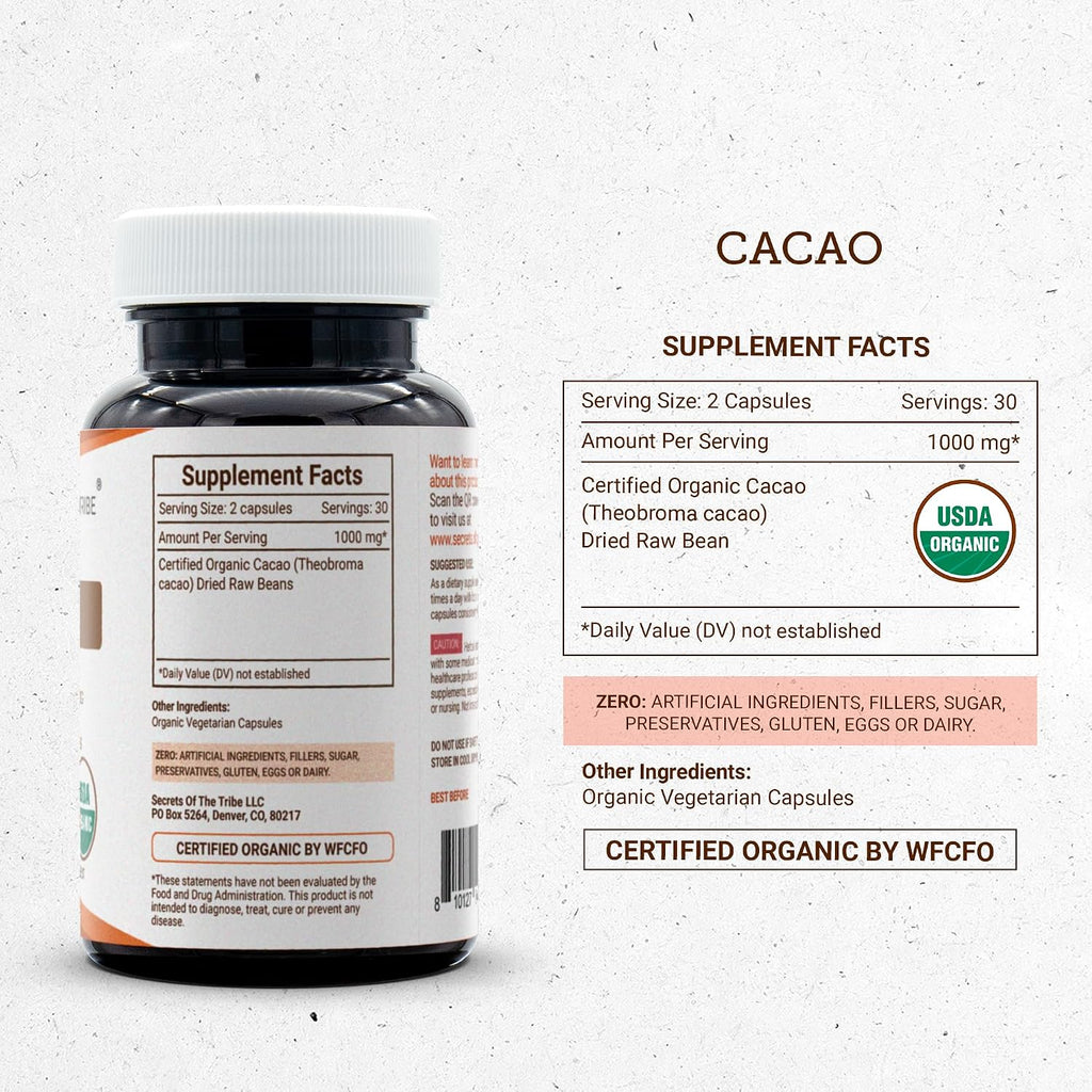 Cacao USDA Orgánico - 60 Cápsulas Vegetarianas