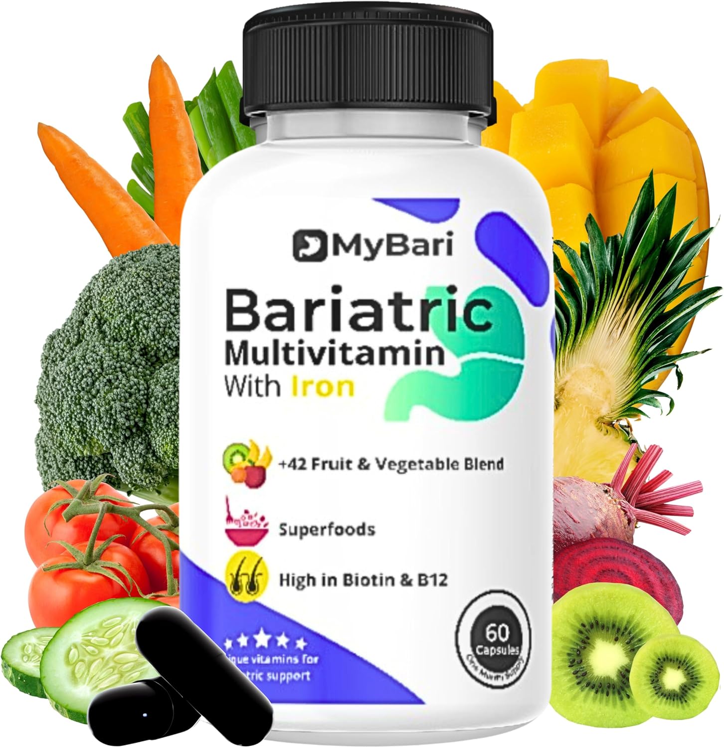 MyBari Multivitamínico Bariátrico Completo con Hierro - 60 Cápsulas Líquidas