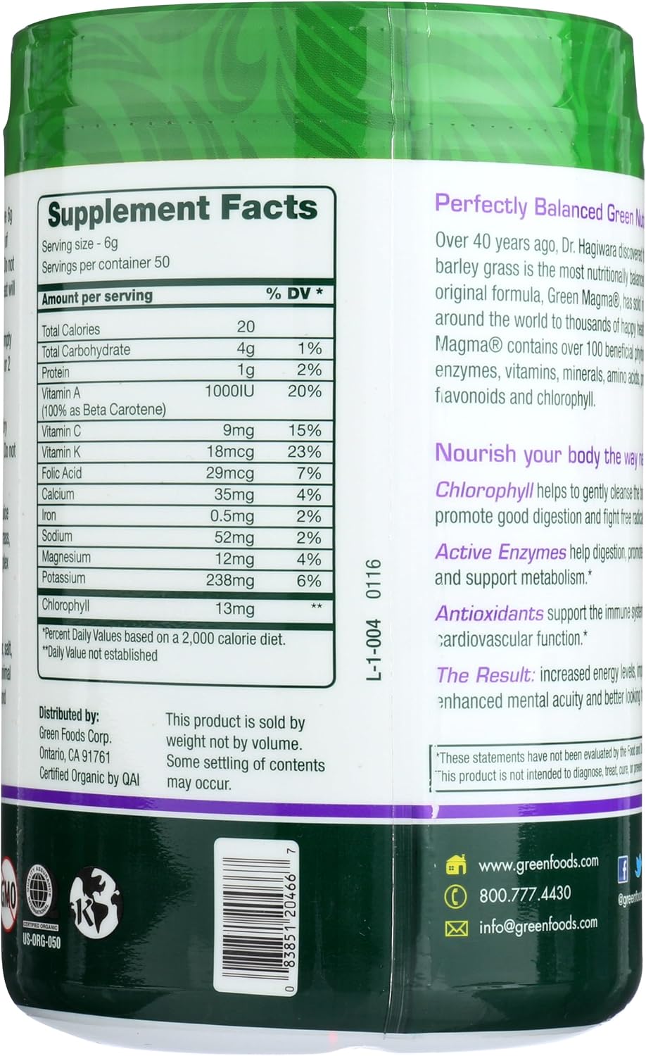 Green Foods Organic Green Magma Tamaño Económico, 10.6 OZ