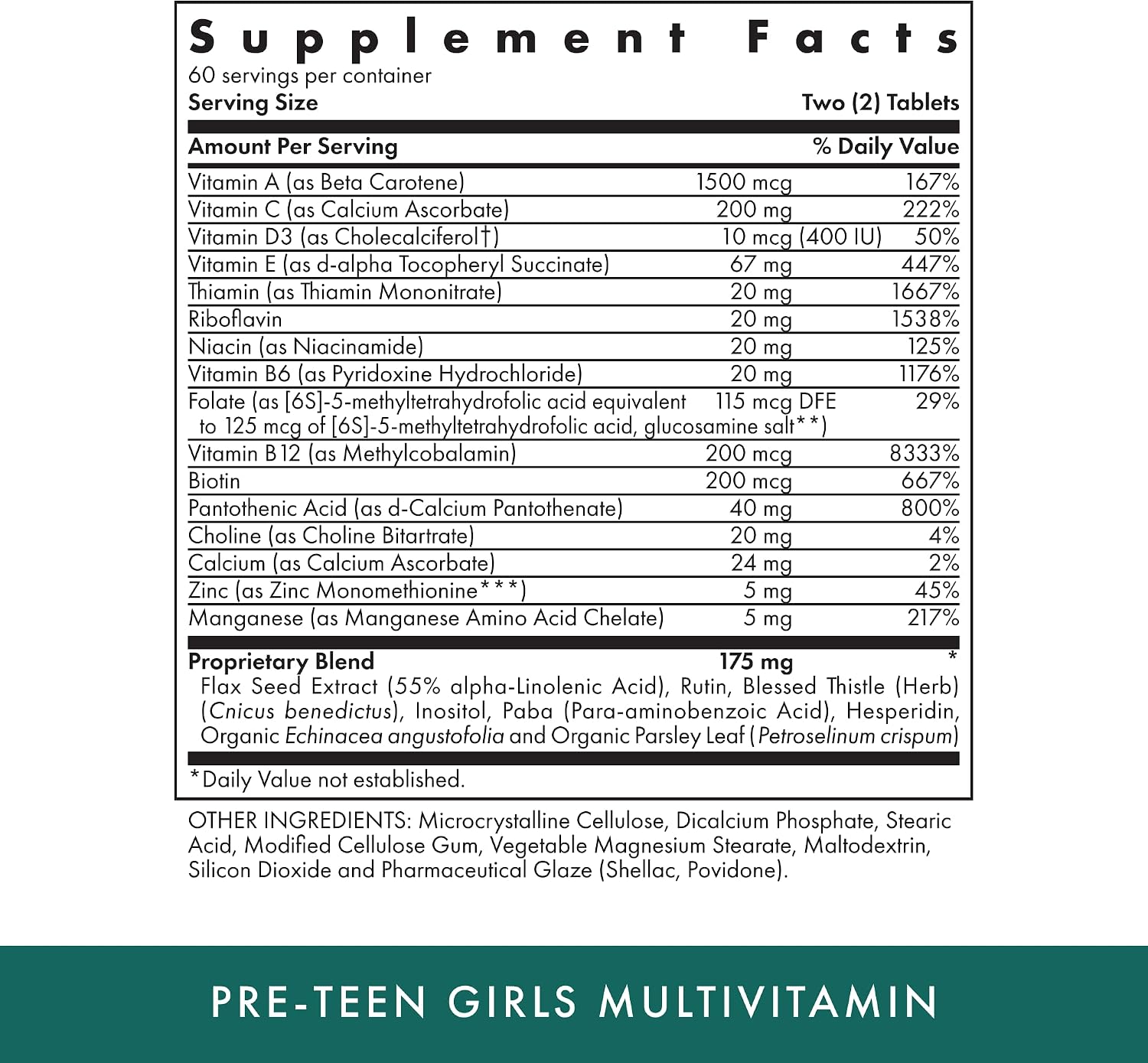 Michael's Health Naturopathic Programs Pre-Teen Girls - Multivitamínico diario para niñas de 9 a 12 años - 120 comprimidos vegetarianos