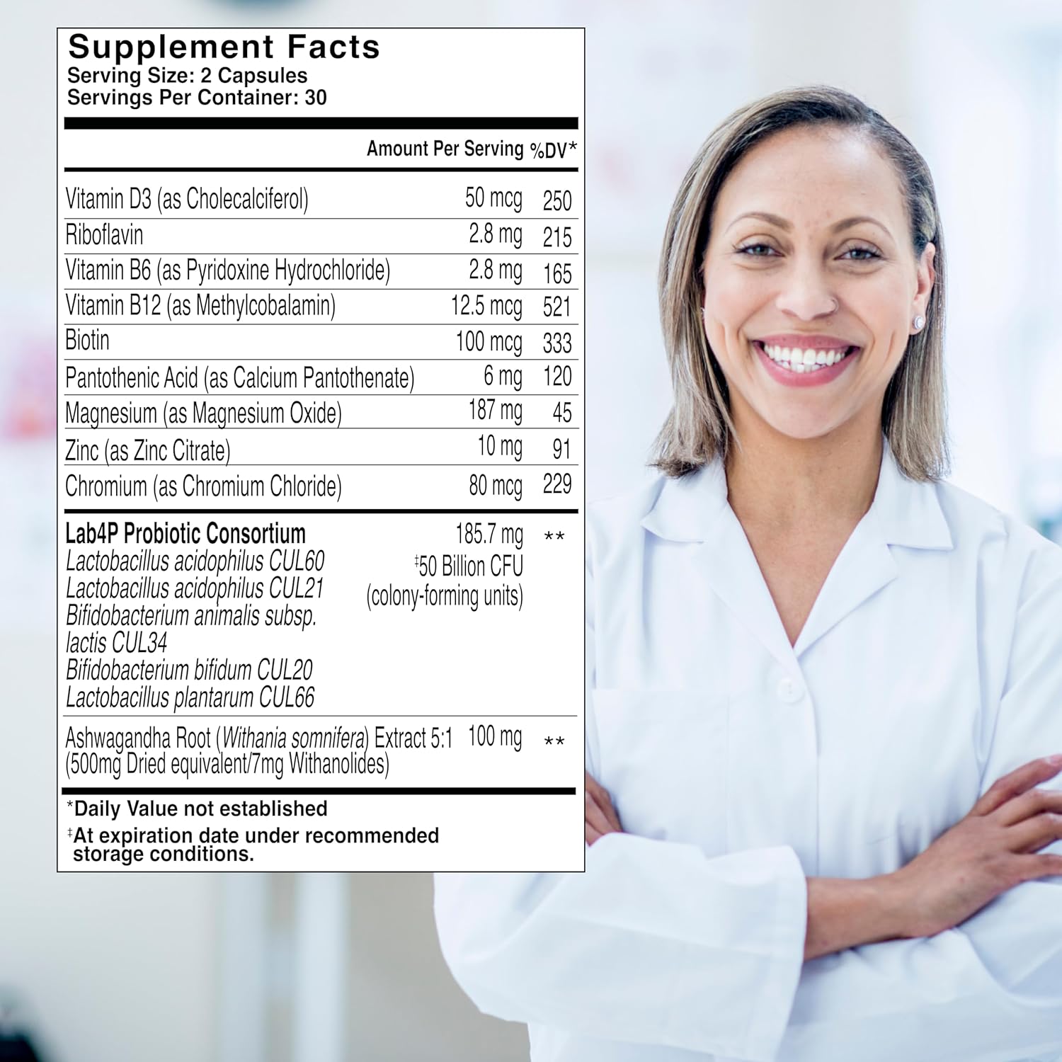 Health & Her Probiótico para Control de Peso en Menopausia - 50bn UFC con Multivitamínicos - 60 cápsulas (1 mes)