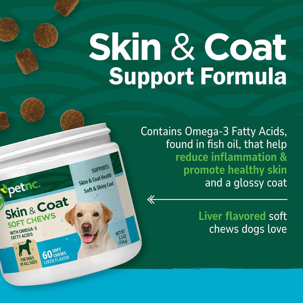 Petnc Natural Care Suplemento para Piel y Pelaje para Perros (60 Masticables) con Omega 3, EPA y DHA, Sabor a Hígado