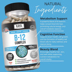 Kaya Naturals B-12 Complex | Multivitamínico para Mujeres y Hombres con Biotina, Colina, Inositol, Folato y Vitamina C - 180 Comprimidos