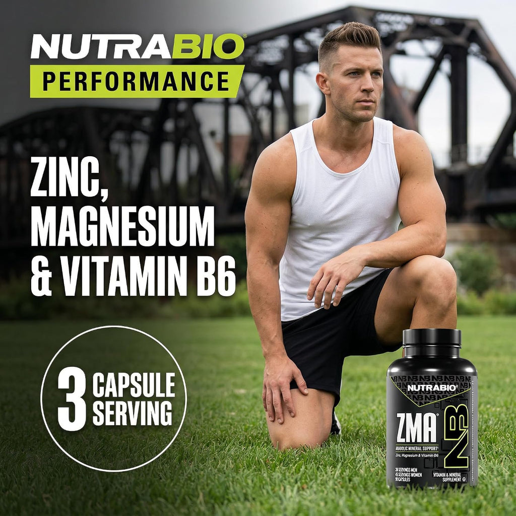 NutraBio ZMA - Suplemento de Zinc, Magnesio y Vitamina B6 (90 Cápsulas)
