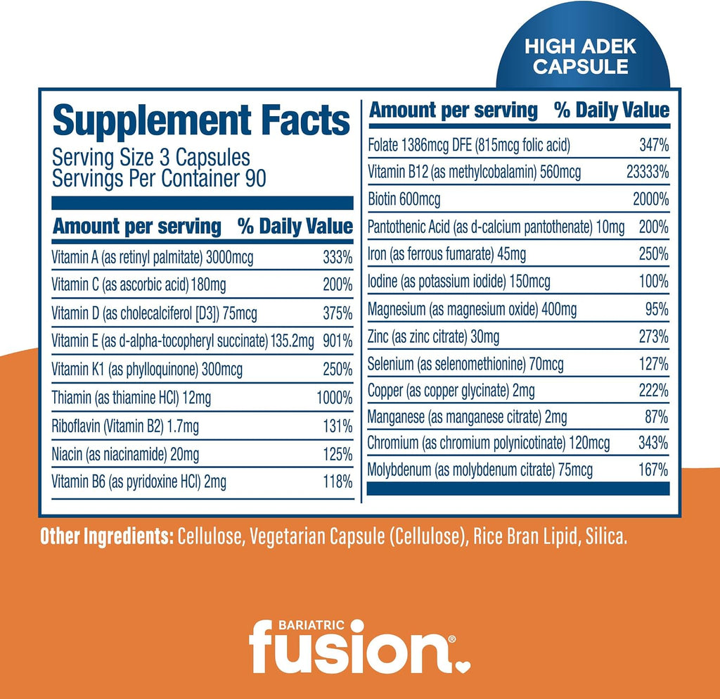 Bariatric Fusion High ADEK Multivitamínico con Hierro - 270 Cápsulas
