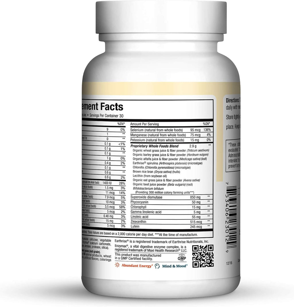 Maxi Health Super Greens – Complemento Alimenticio Integral para Energía y Sistema Inmunitario – 120 Cápsulas Veganas Kosher