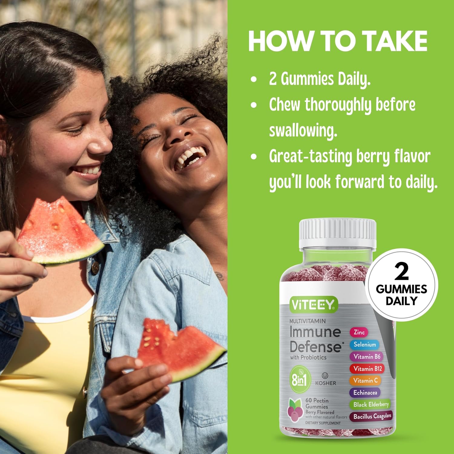 Viteey Multivitamin Gummies 8in1 Immune Support Supplement with Probiotics