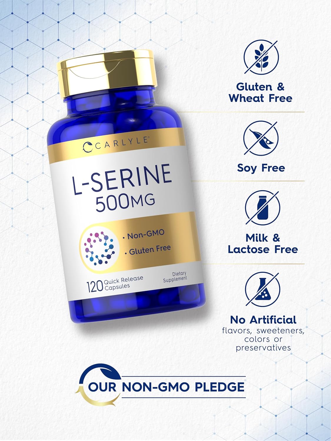 Carlyle L-Serina 500 mg | 120 Cápsulas | Complemento Alimenticio Sin Gluten