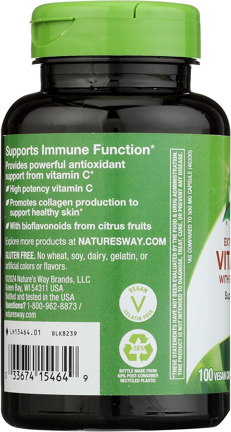Nature's Way Extra Strength Vitamina C con Bioflavonoides, 1000 mg, 100 Cápsulas Veganas