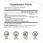 NAD+ Resveratrol 1.000mg por dosis, 120 Cápsulas Vegetales - 2 en 1 Suplemento de Potencia Extra, Alternativa al NMN, No Transgénico, Sin Gluten