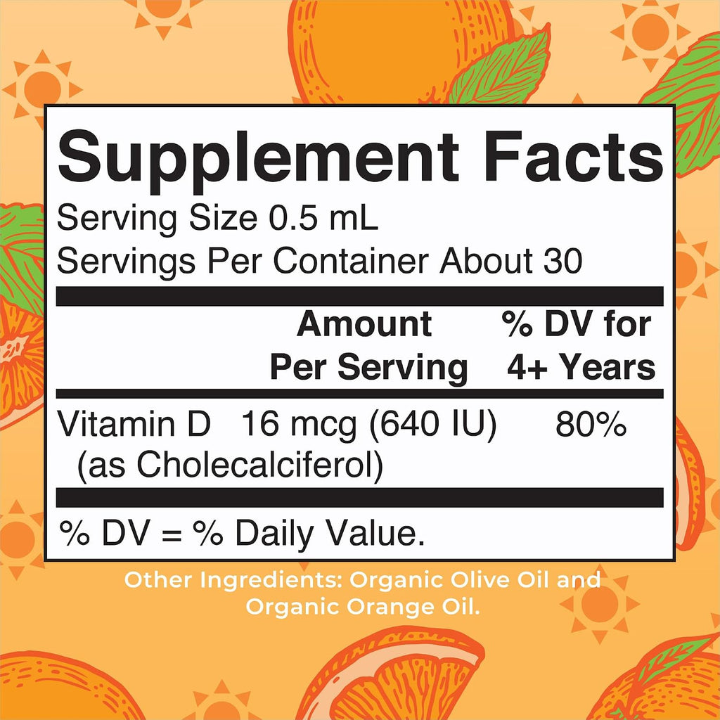 MaryRuth's Gotas Orgánicas de Vitamina D3 para Niños – 640 UI por Dosis – Sabor Naranja – 30 Dosis
