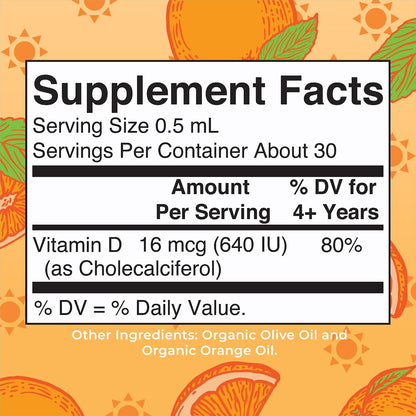 MaryRuth's Gotas Orgánicas de Vitamina D3 para Niños – 640 UI por Dosis – Sabor Naranja – 30 Dosis – Image 2