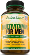 Bradeson Naturals Multivitamínico para Hombres con Vitaminas A, C, D, E, B12, Zinc, Calcio y Magnesio - 60 Cápsulas Veganas