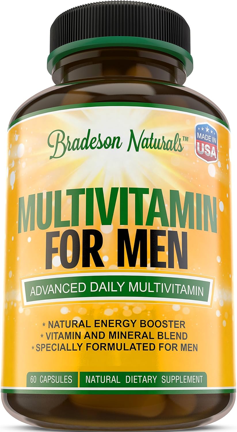 Bradeson Naturals Multivitamínico para Hombres con Vitaminas A, C, D, E, B12, Zinc, Calcio y Magnesio - 60 Cápsulas Veganas