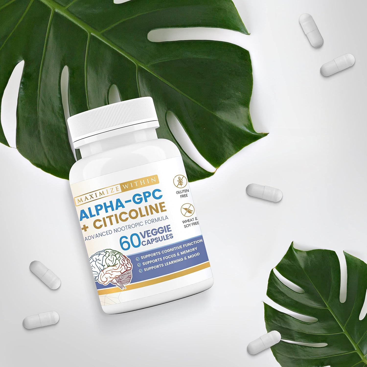 Alpha GPC + Citicolina 60 Cápsulas, 1600mg Fórmula Concentrada