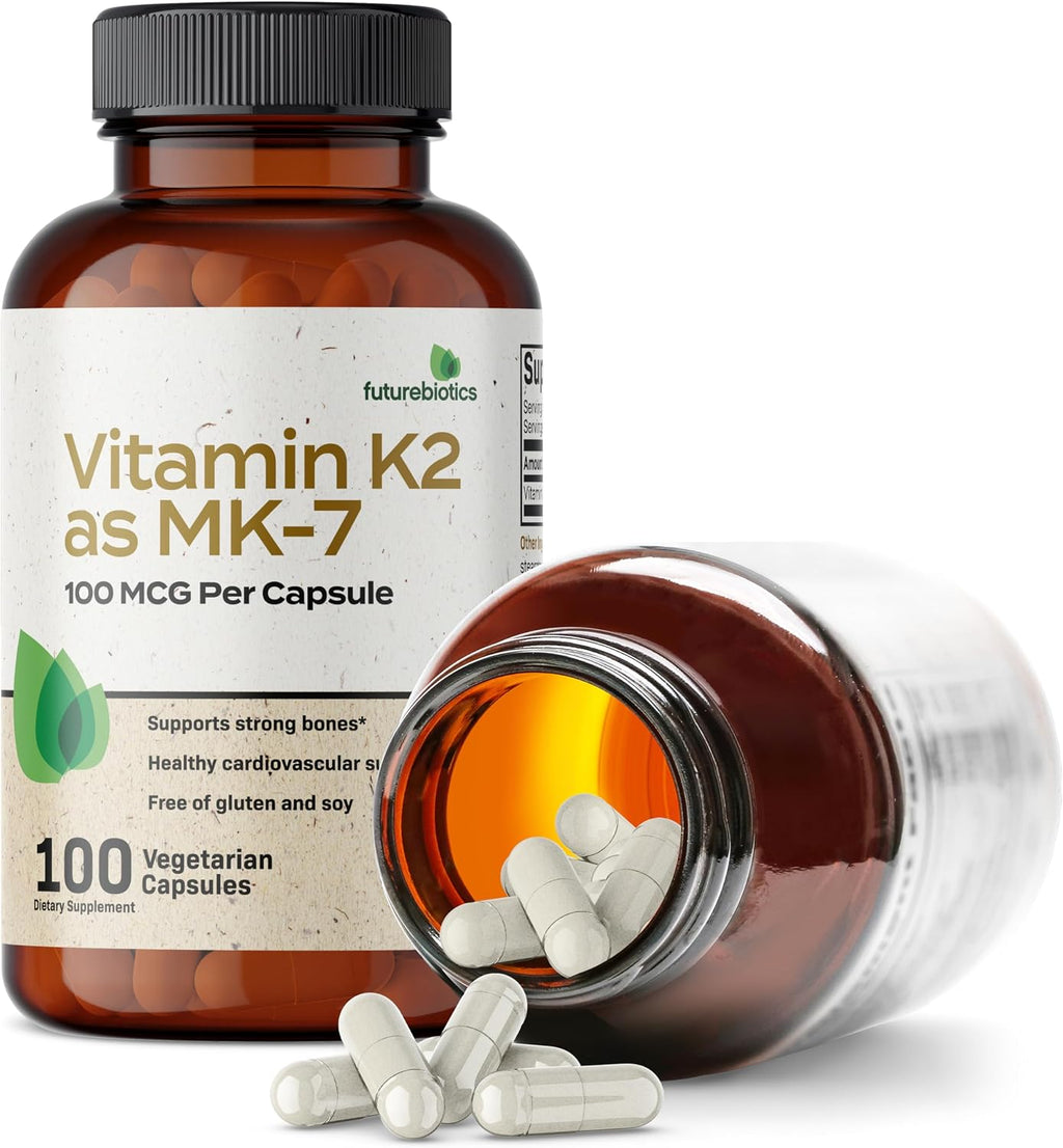 Futurebiotics Vitamina K2 como MK-7 100 mcg - Suplemento para Huesos Fuertes, No Transgénico, 100 Cápsulas Vegetarianas
