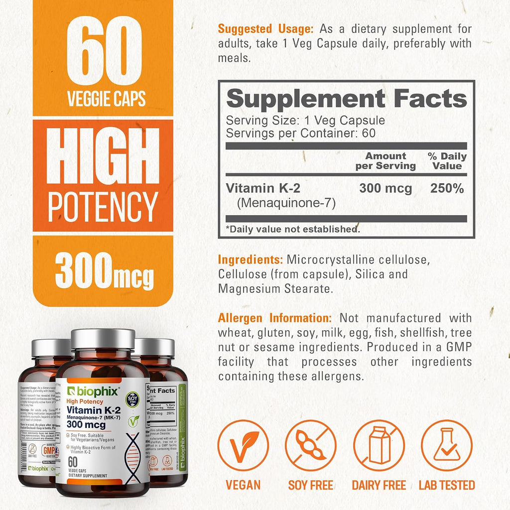 biophix Vitamina K2 MK-7 300mcg, 60 Cápsulas Veganas