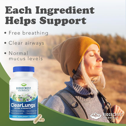 RidgeCrest Herbals ClearLungs Extra Strength - Complemento para el bienestar pulmonar y nasal - 120 cápsulas veganas (60 – Image 2