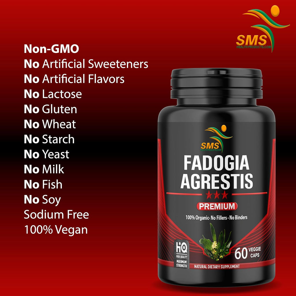 Fadogia Agrestis Extracto en Cápsulas (Máxima Potencia) 1,000mg por Servicio | Apoya el Rendimiento Deportivo, Fuerza, Impulso | Orgánico, Probado por Terceros, Sin Gluten, 60 Cápsulas Veganas