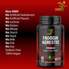 Fadogia Agrestis Extracto en Cápsulas (Máxima Potencia) 1,000mg por Servicio | Apoya el Rendimiento Deportivo, Fuerza, Impulso | Orgánico, Probado por Terceros, Sin Gluten, 60 Cápsulas Veganas