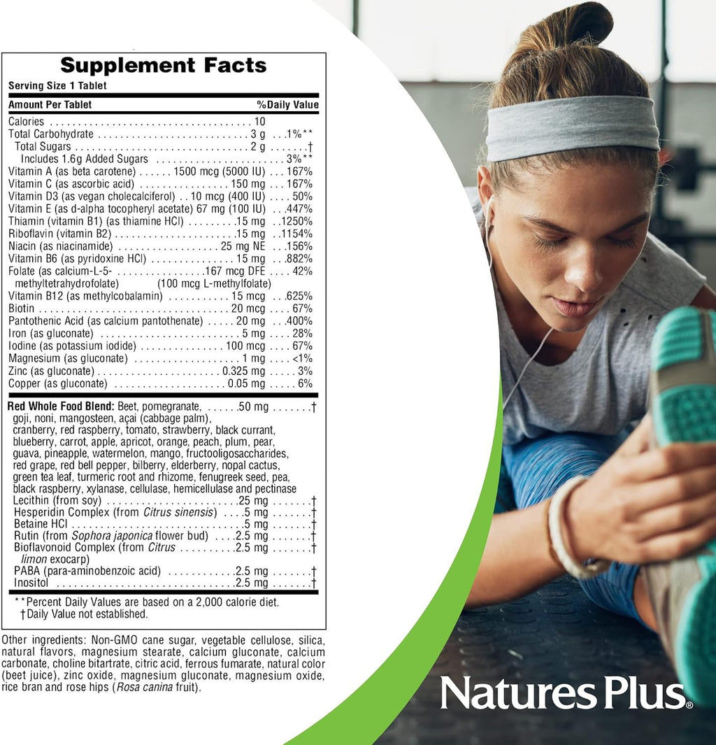 NaturesPlus Multivitamínico Masticable para Adultos - 60 Comprimidos, Sabor a Bayas Rojas - Vegetariano, Sin Gluten