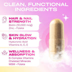 GOBIOTIX Vitaminas para Cabello, Piel y Uñas con Biotina 10.000 mcg, Ácido Hialurónico y MSM - 90 Cápsulas