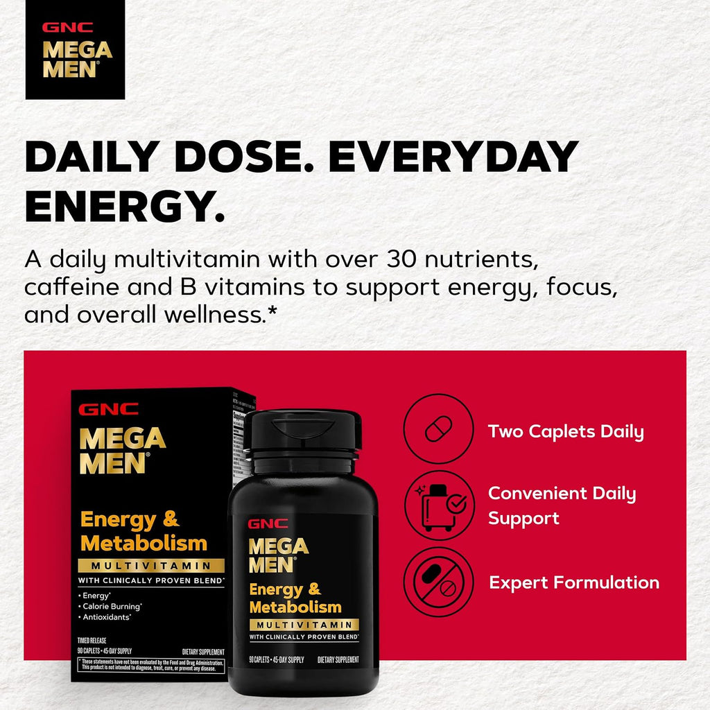 GNC Mega Men Energy & Metabolism Multivitamínico para Hombres | Antioxidantes y Quema de Calorías | 90 Comprimidos