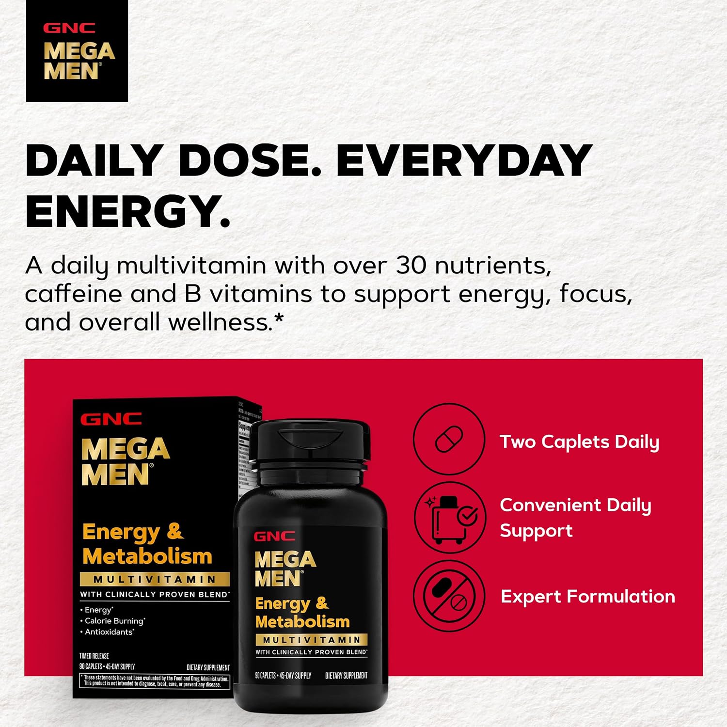 GNC Mega Men Energy & Metabolism Multivitamínico para Hombres | Antioxidantes y Quema de Calorías | 90 Comprimidos