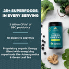 Ancient Nutrition Organic SuperGreens Energizer Powder with Probiotics and B12, Made from Real Fruits, Vegetables and Herbs, for Digestive, Detoxification and Energy Support, 25 Servings
