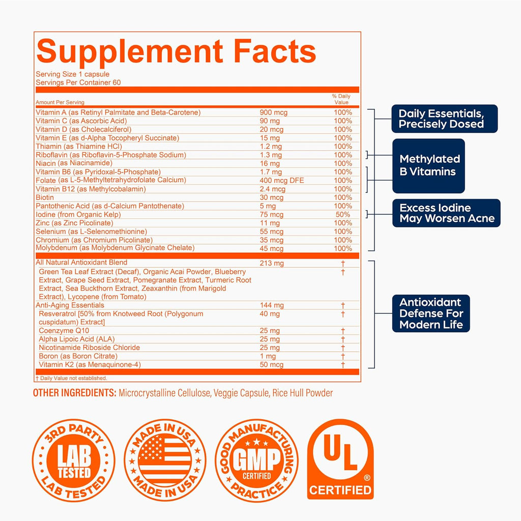 PS Longevity Supplements - Multivitamínico metilado con vitaminas B, Nicotinamida Ribósido, CoQ10, Resveratrol, ALA