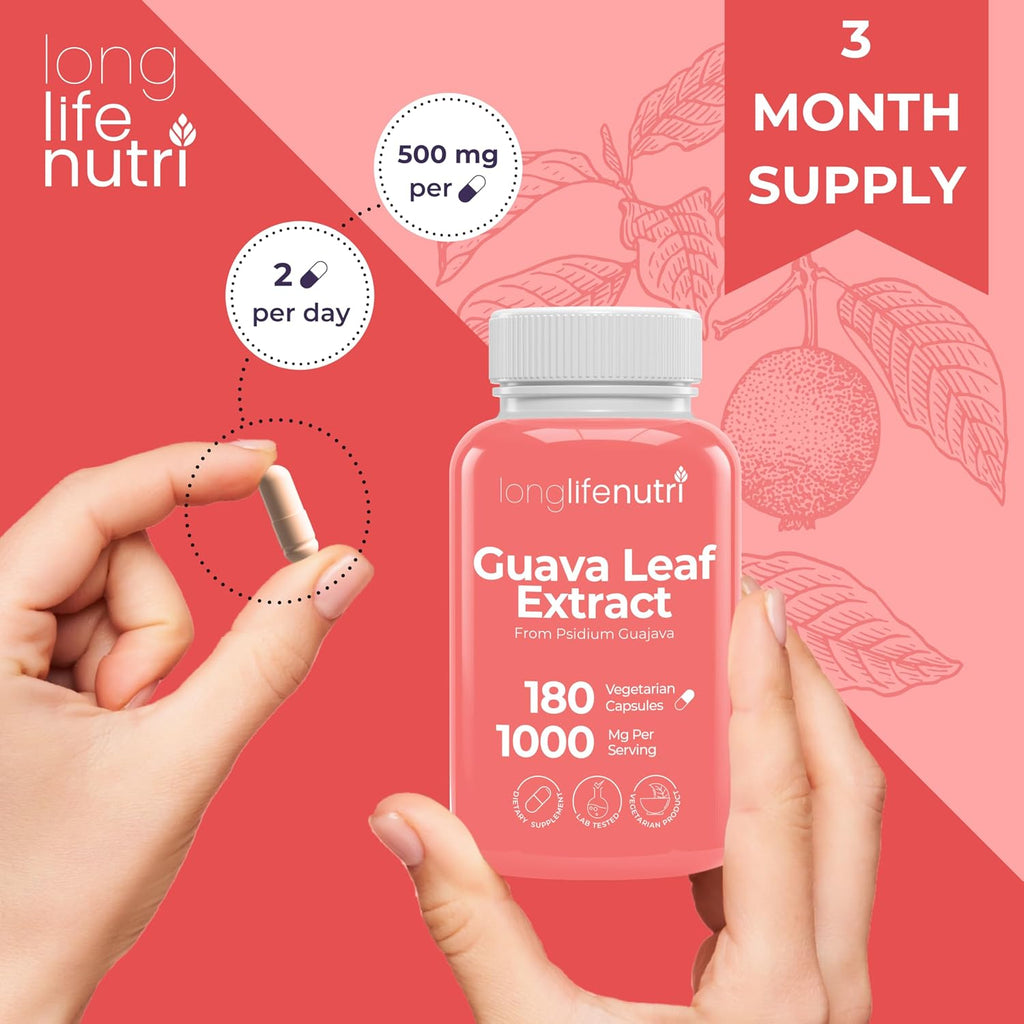 Extracto de Hoja de Guayaba 1000mg - Suplemento Orgánico, 180 Cápsulas Vegetales