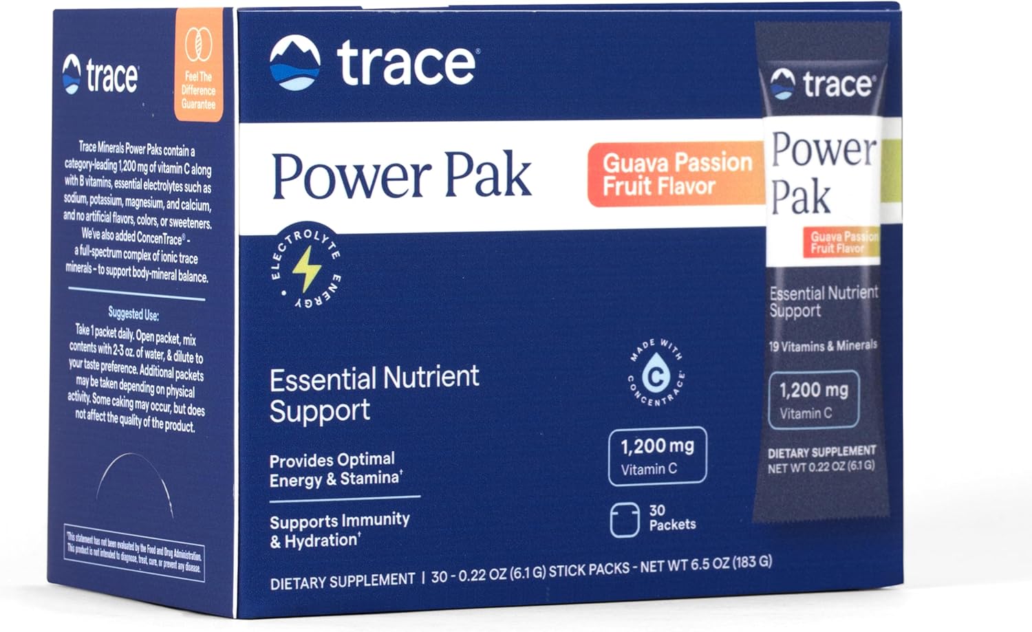Trace Minerals Power Pak Sobres de Electrolitos en Polvo - Guayaba Maracuyá (30 sobres)