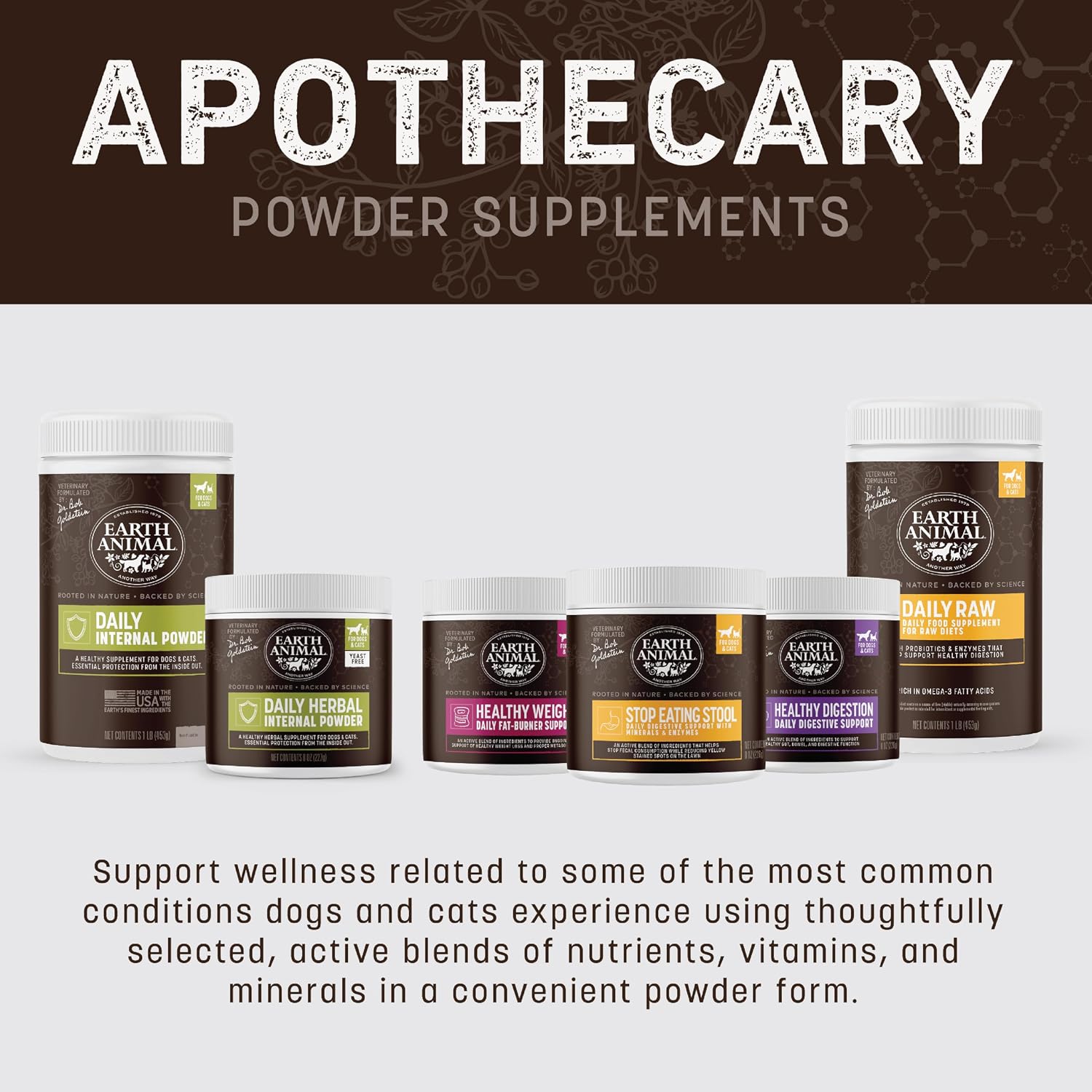 Earth Animal Apothecary Powder Supplement - Healthy Weight Nutritional Powder para Perros y Gatos - 226 g